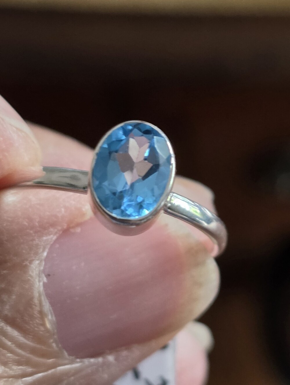 Sterling Silver Blue Topaz Oval Solitaire Ring